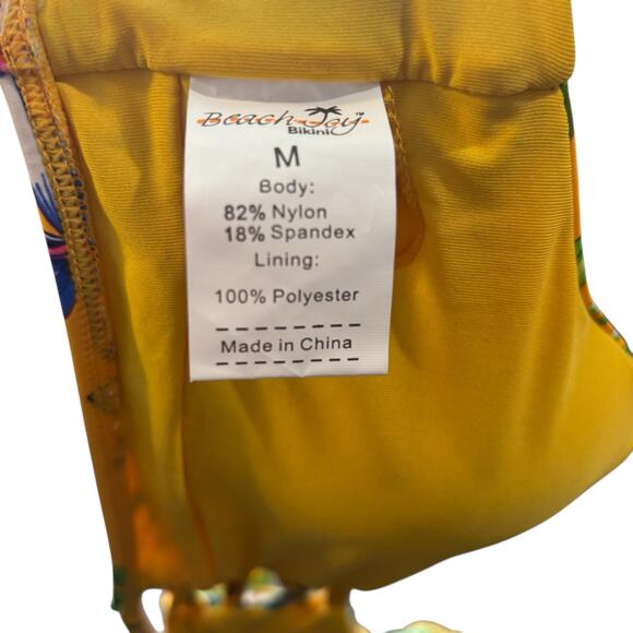 NWT Beach Joy Bikini Swim Top Size Medium Yellow Floral Adjustable Straps - Picture 6 of 6